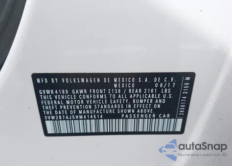 2017 Volkswagen Jetta 1.4T S from USA, damaged, VIN 3VW2B7AJ5HM414514